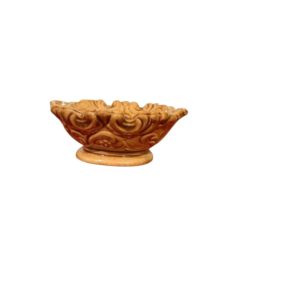 1970s MCM Vtg Ceramic Trinket Soap Dish Embossed Floral Rococo Style‎ 6x4.5